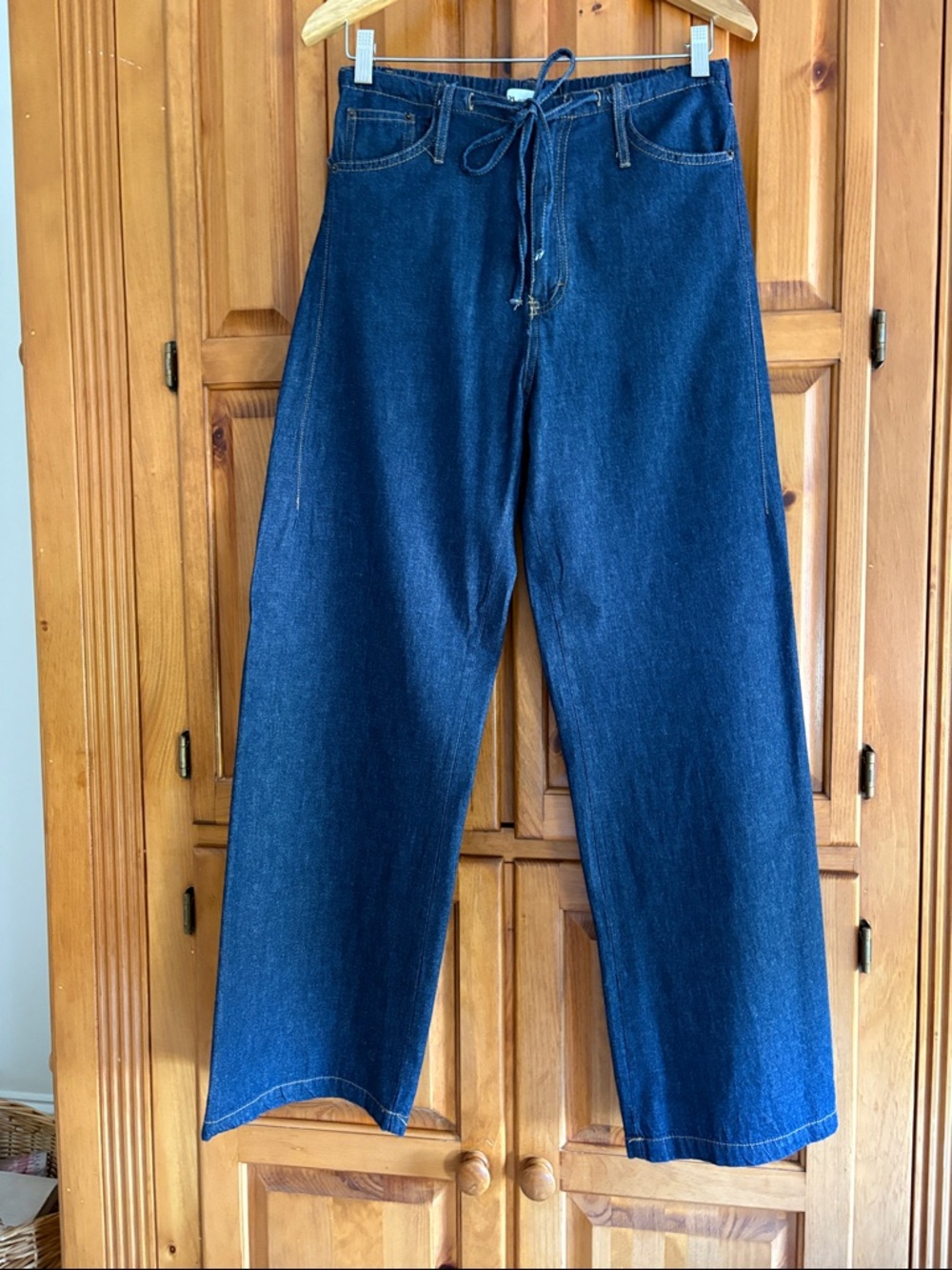 Zara Dark Blue Wide-Leg Denim Jeans with Drawstring NWOT never worn